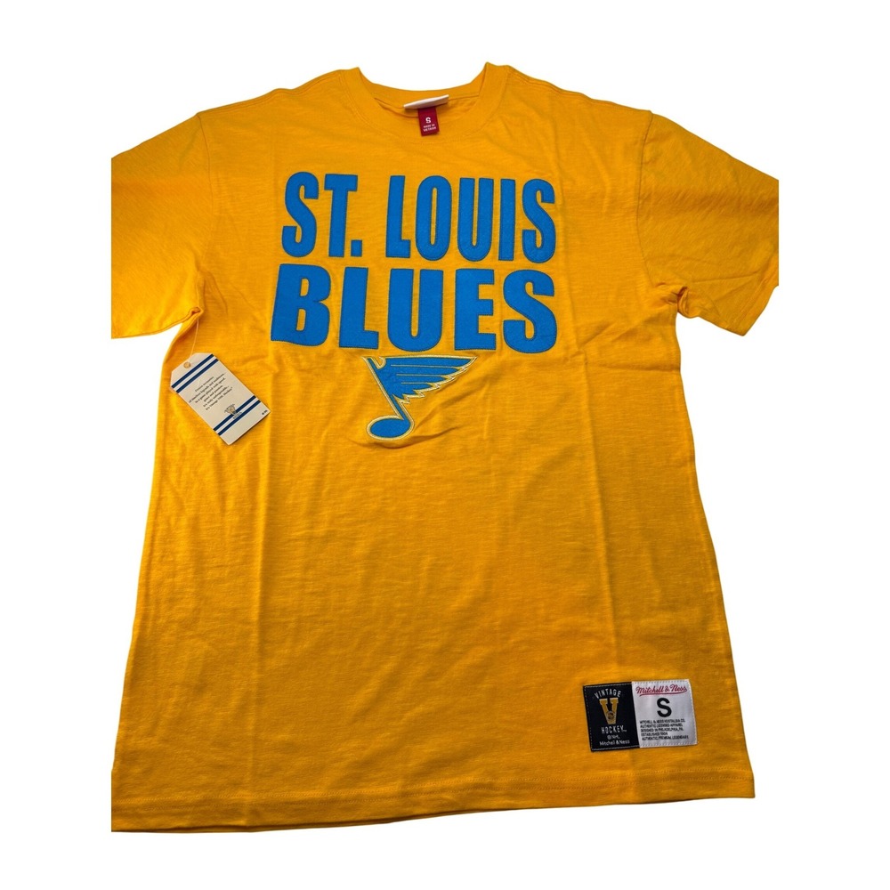 Mitchell‎ & Ness St Louis Blues NHL Stitched Felt Lettering Tee Shirt Mens Small